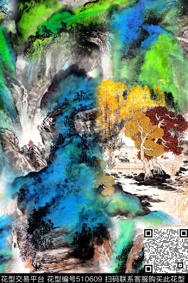 中国风风景风景景观数码印花华亿平台下载（图片编号: 510609） - 瓦栏（Walan）