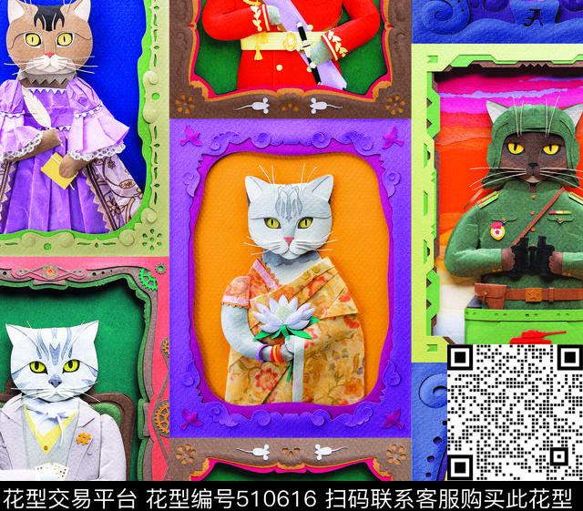 欧式猫咪方格数码印花华亿平台下载（图片编号: 510616） - 瓦栏（Walan）