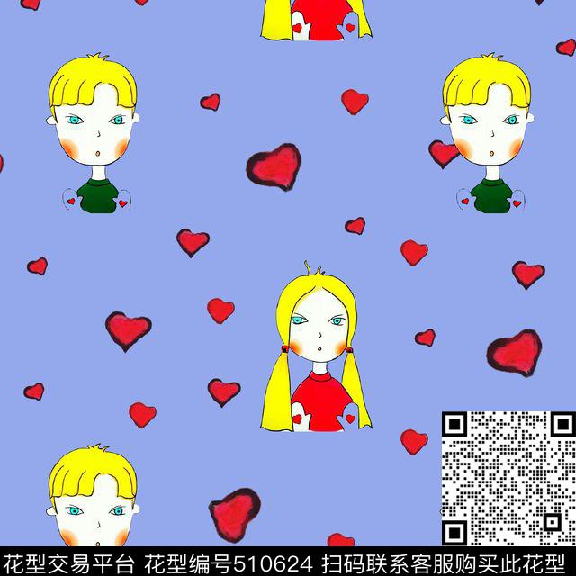 爱心卡通人物数码印花华亿平台下载（图片编号: 510624） - 瓦栏（Walan）