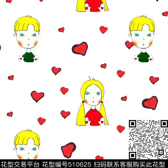 爱心卡通人物数码印花华亿平台下载（图片编号: 510625） - 瓦栏（Walan）