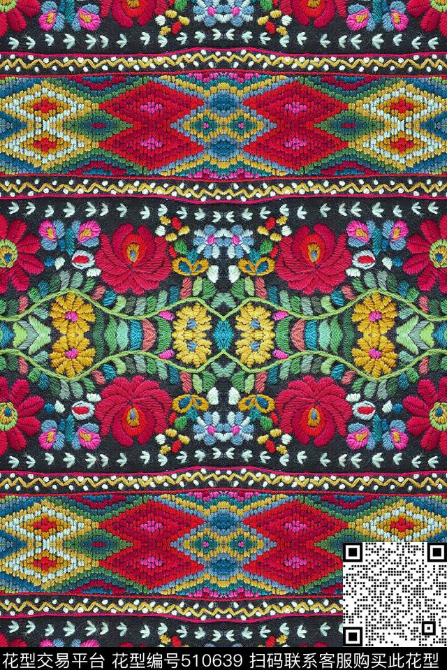 刺绣绣花纹样花纹几何编织民族风花纹数码印花华亿平台下载（图片编号: 510639） - 瓦栏（Walan）