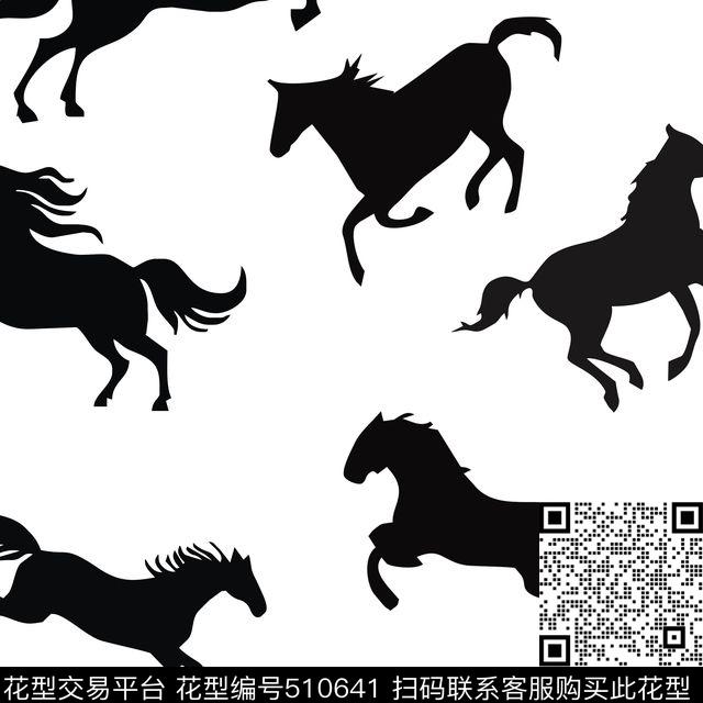 黑白简约时尚黑白色彩骏马传统印花华亿平台下载（图片编号: 510641） - 瓦栏（Walan）