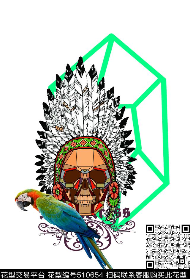 抽象潮流几何线条金刚鹦鹉数码印花华亿平台下载（图片编号: 510654） - 瓦栏（Walan）