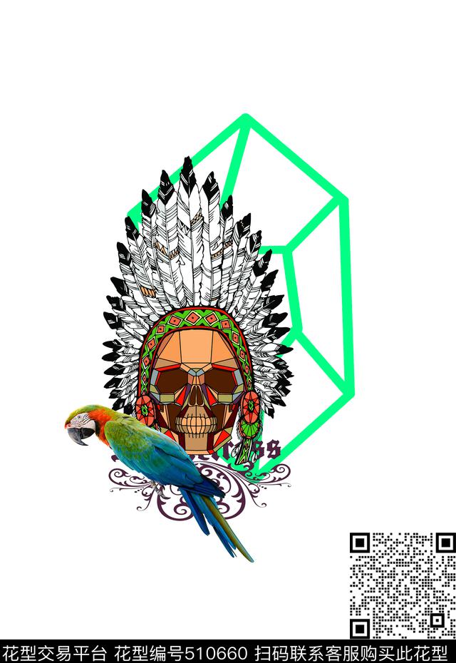 抽象几何线条金刚鹦鹉数码印花华亿平台下载（图片编号: 510660） - 瓦栏（Walan）