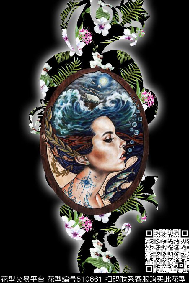 个性T恤女人头像油画风格数码印花华亿平台下载（图片编号: 510661） - 瓦栏（Walan）