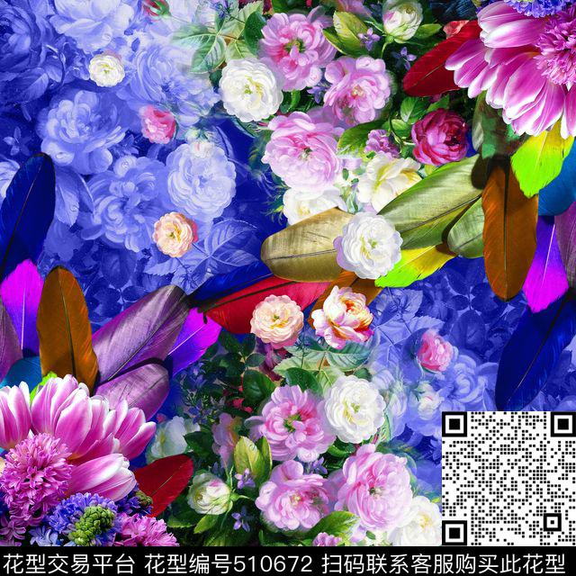 油画风欧式花卉大牌风数码印花华亿平台下载（图片编号: 510672） - 瓦栏（Walan）