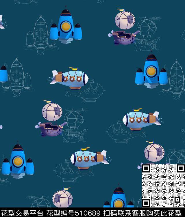 宇宙飞船几何飞机数码印花华亿平台下载（图片编号: 510689） - 瓦栏（Walan）