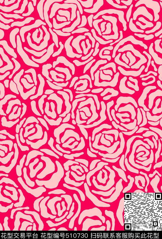 色块玫瑰花满版大方传统印花华亿平台下载（图片编号: 510730） - 瓦栏（Walan）