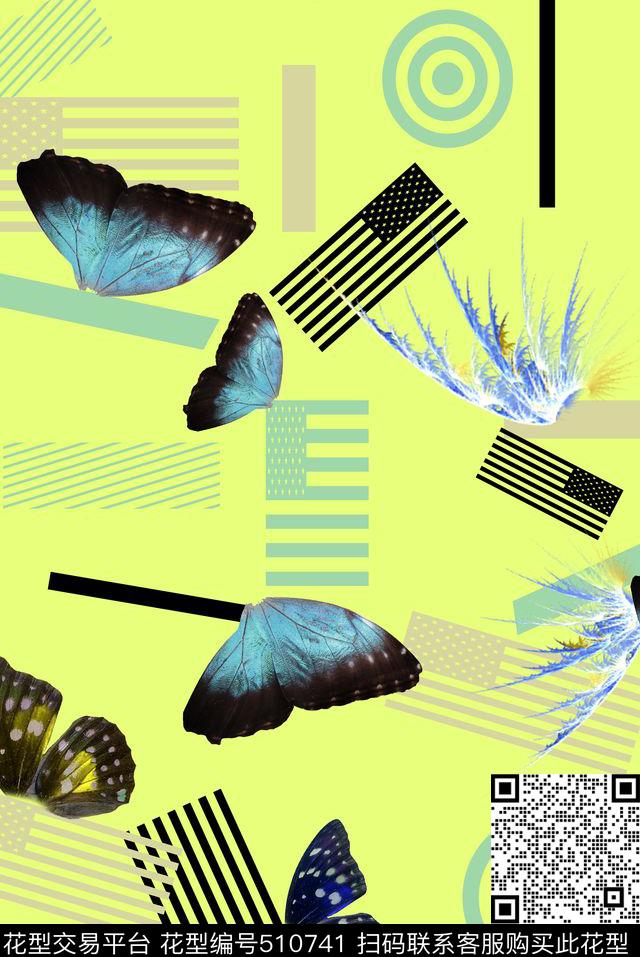 趣味几何蝴蝶翅膀数码印花华亿平台下载（图片编号: 510741） - 瓦栏（Walan）