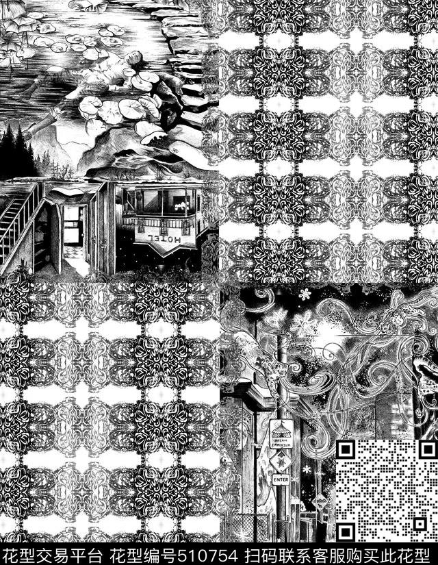 传统纹路衬衫复古数码印花华亿平台下载（图片编号: 510754） - 瓦栏（Walan）