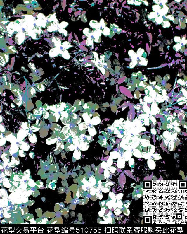 版画笔触花卉数码印花华亿平台下载（图片编号: 510755） - 瓦栏（Walan）