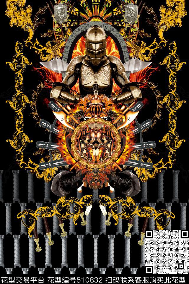 大牌男装复古宫廷风骑士盔甲数码印花华亿平台下载（图片编号: 510832） - 瓦栏（Walan）