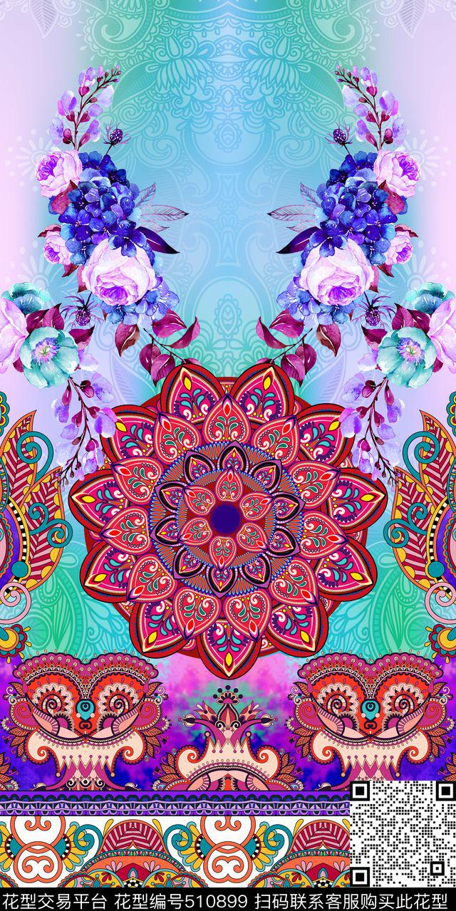 定位曼陀罗民族风数码印花华亿平台下载（图片编号: 510899） - 瓦栏（Walan）