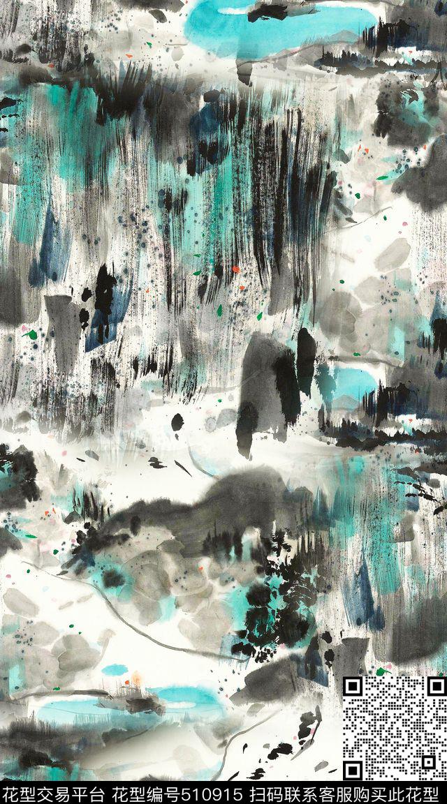 抽象山水水墨画数码印花华亿平台下载（图片编号: 510915） - 瓦栏（Walan）