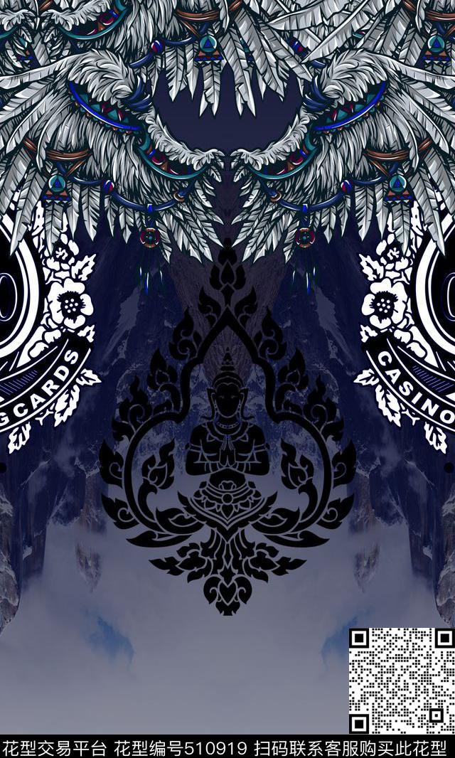 休闲风复古羽毛渐变数码印花华亿平台下载（图片编号: 510919） - 瓦栏（Walan）