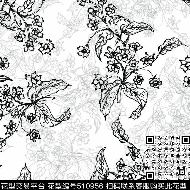 抽象花几何传统印花华亿平台下载（图片编号: 510956） - 瓦栏（Walan）