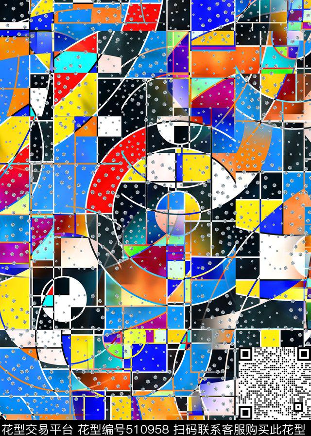 多色几何抽象数码印花华亿平台下载（图片编号: 510958） - 瓦栏（Walan）