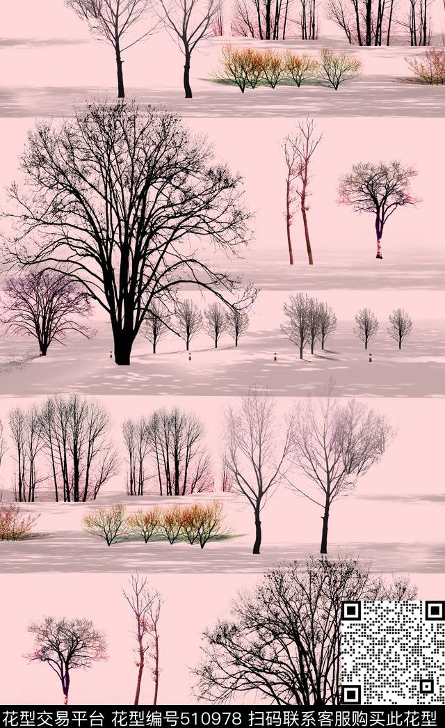 枯树树大树数码印花华亿平台下载（图片编号: 510978） - 瓦栏（Walan）