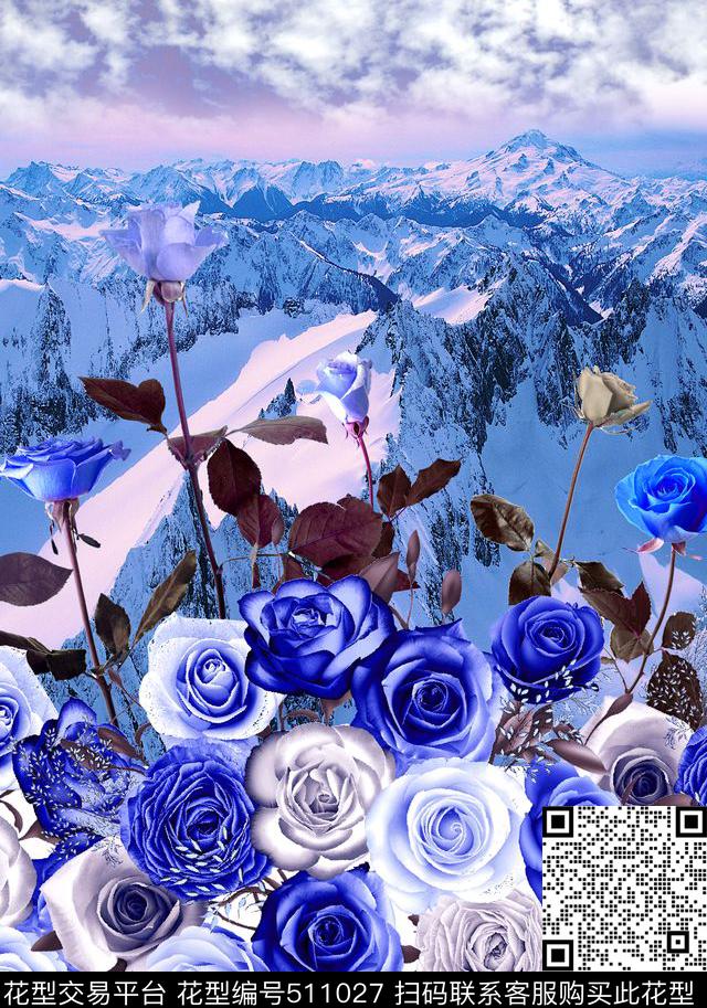 定位风景玫瑰数码印花华亿平台下载（图片编号: 511027） - 瓦栏（Walan）