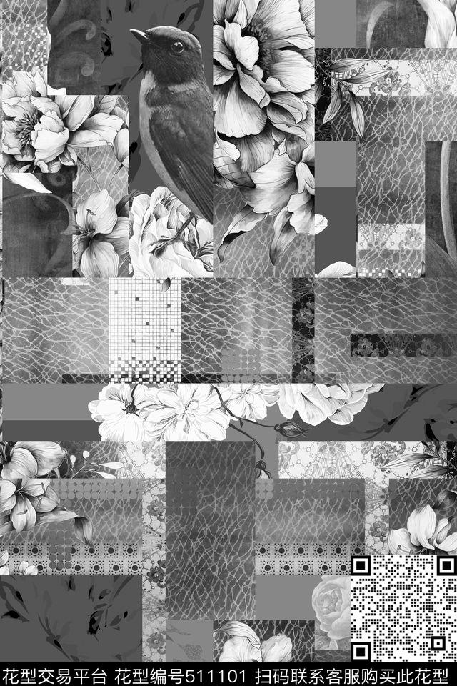 流行时尚花卉鸟大牌女装男士衬衫数码印花华亿平台下载（图片编号: 511101） - 瓦栏（Walan）