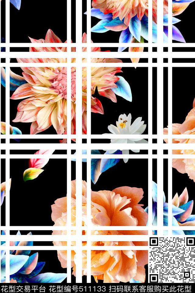 花卉几何格子花朵数码印花华亿平台下载（图片编号: 511133） - 瓦栏（Walan）