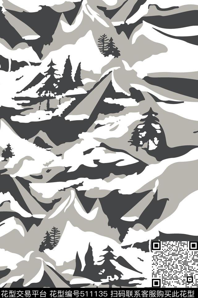 风景花卉灰白传统印花华亿平台下载（图片编号: 511135） - 瓦栏（Walan）