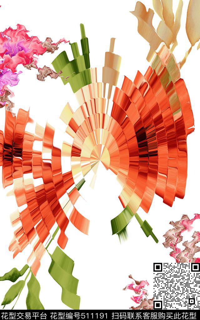 随性花卉抽象数码印花华亿平台下载（图片编号: 511191） - 瓦栏（Walan）