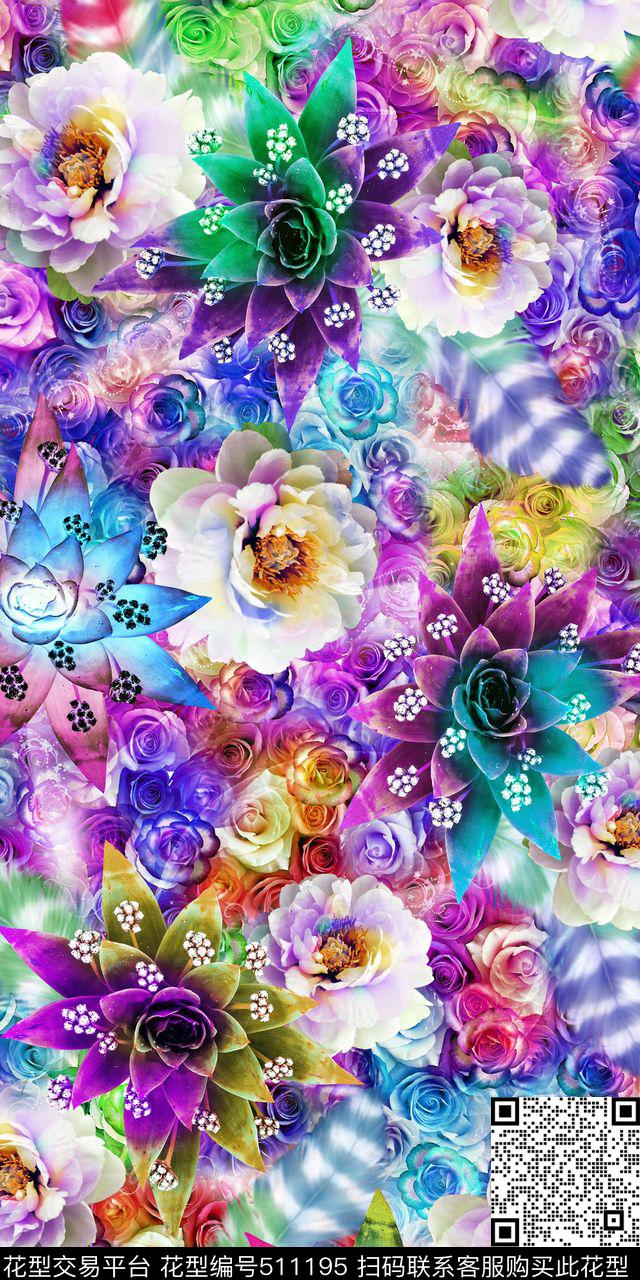 彩炫花卉数码羽毛数码印花华亿平台下载（图片编号: 511195） - 瓦栏（Walan）