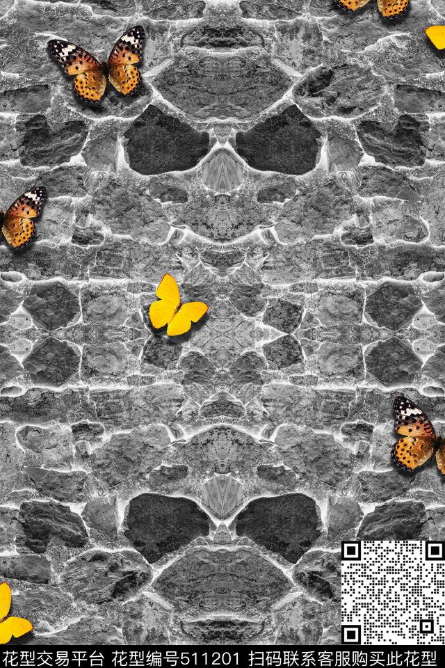 斑驳色彩蝴蝶数码印花华亿平台下载（图片编号: 511201） - 瓦栏（Walan）