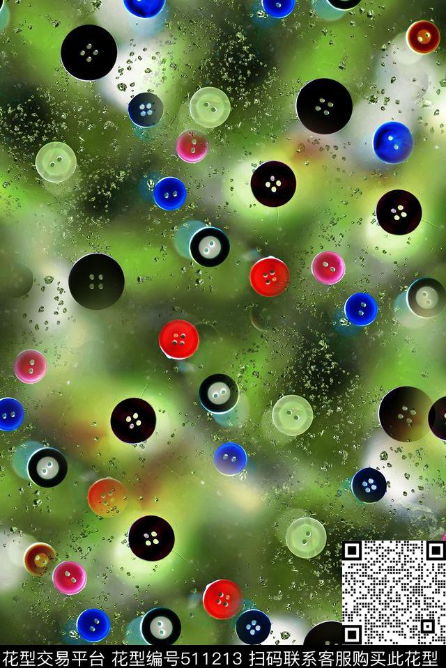 休闲风彩色纽扣云纹数码印花华亿平台下载（图片编号: 511213） - 瓦栏（Walan）