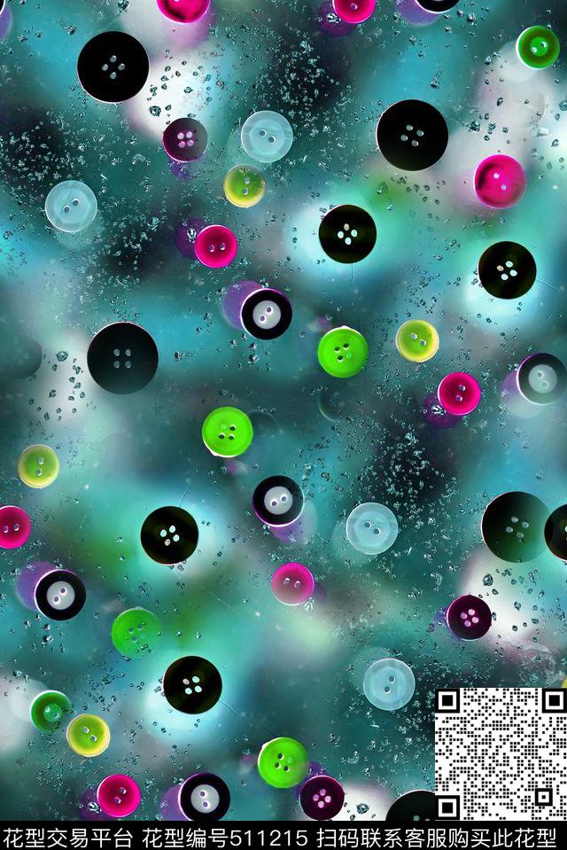休闲风彩色纽扣云纹数码印花华亿平台下载（图片编号: 511215） - 瓦栏（Walan）