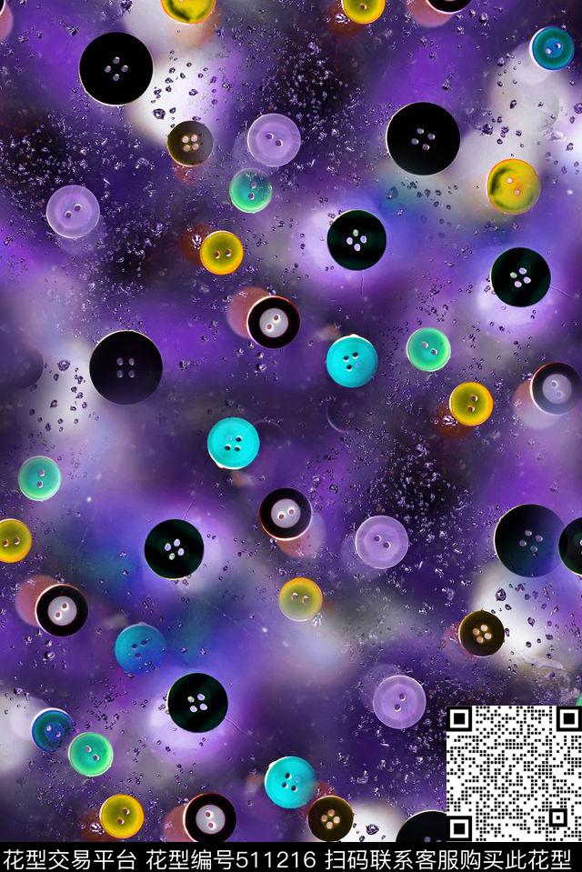休闲风彩色纽扣云纹数码印花华亿平台下载（图片编号: 511216） - 瓦栏（Walan）