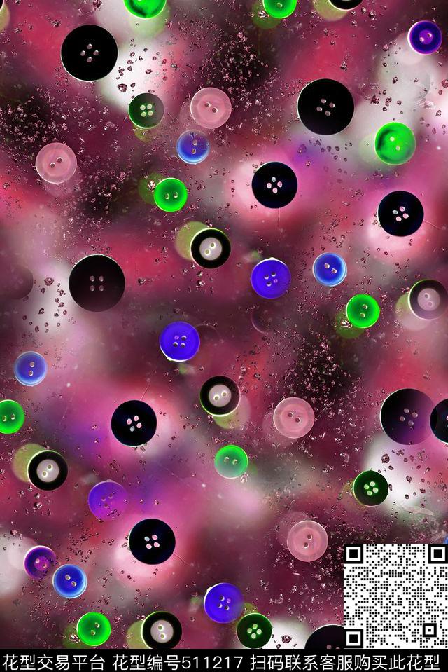 休闲风彩色纽扣云纹数码印花华亿平台下载（图片编号: 511217） - 瓦栏（Walan）