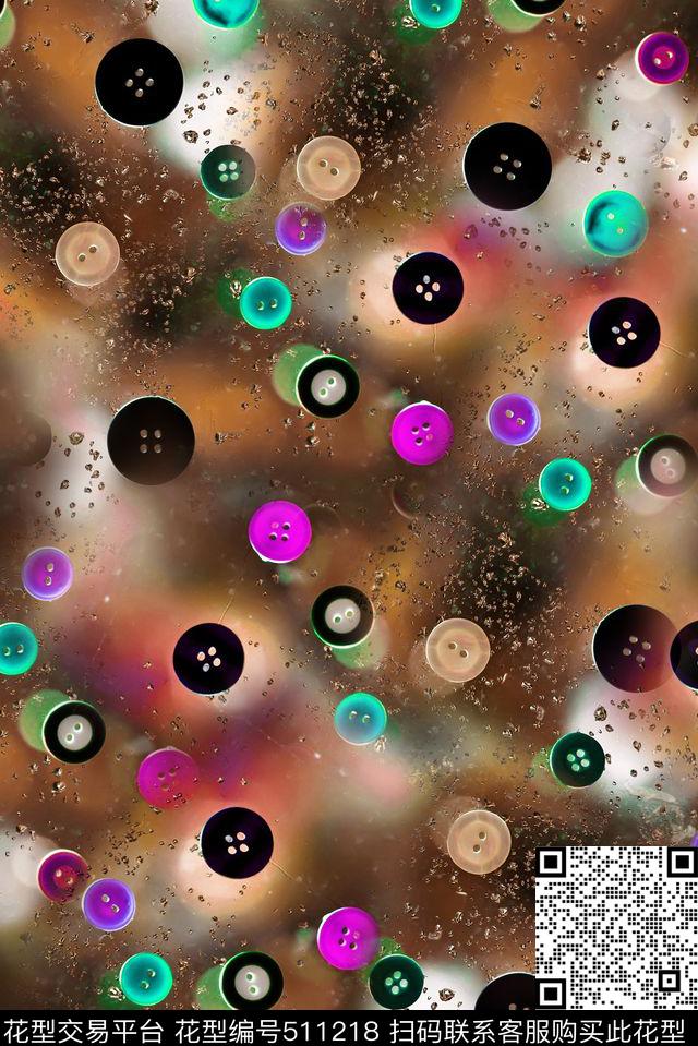 休闲风彩色纽扣云纹数码印花华亿平台下载（图片编号: 511218） - 瓦栏（Walan）