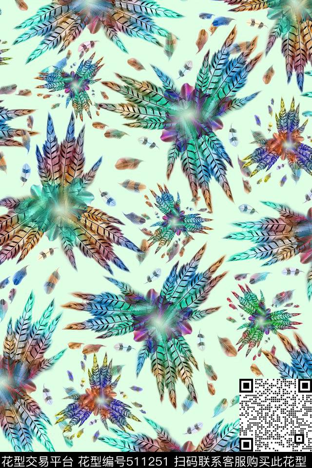 休闲羽毛数码印花华亿平台下载（图片编号: 511251） - 瓦栏（Walan）