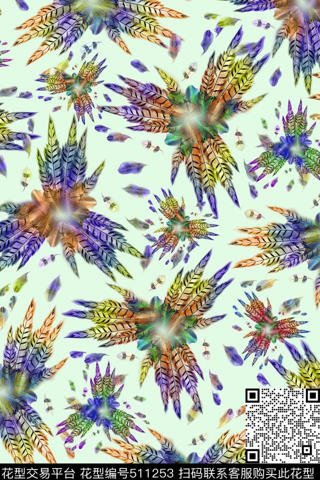 休闲羽毛数码印花华亿平台下载（图片编号: 511253） - 瓦栏（Walan）