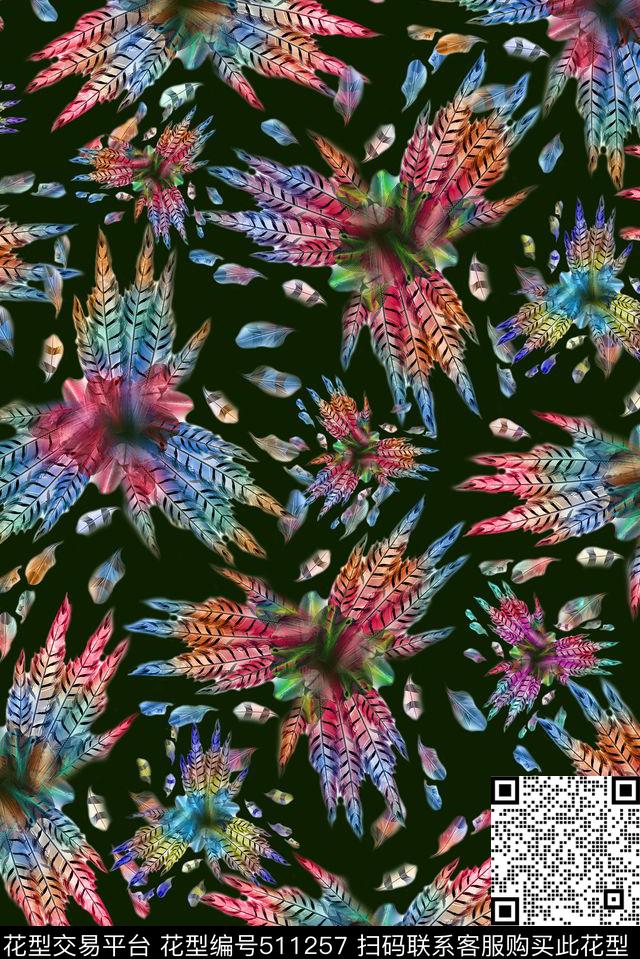 休闲羽毛数码印花华亿平台下载（图片编号: 511257） - 瓦栏（Walan）