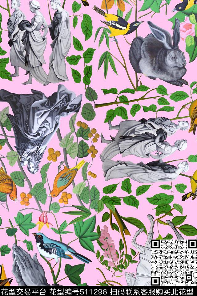 休闲人物动物植物数码印花华亿平台下载（图片编号: 511296） - 瓦栏（Walan）