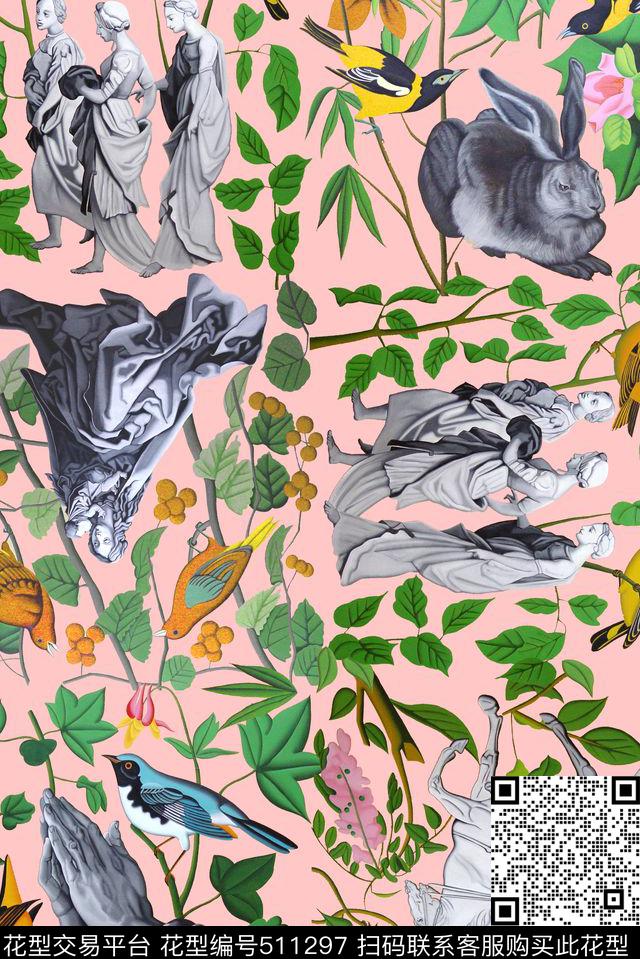 休闲人物动物植物数码印花华亿平台下载（图片编号: 511297） - 瓦栏（Walan）