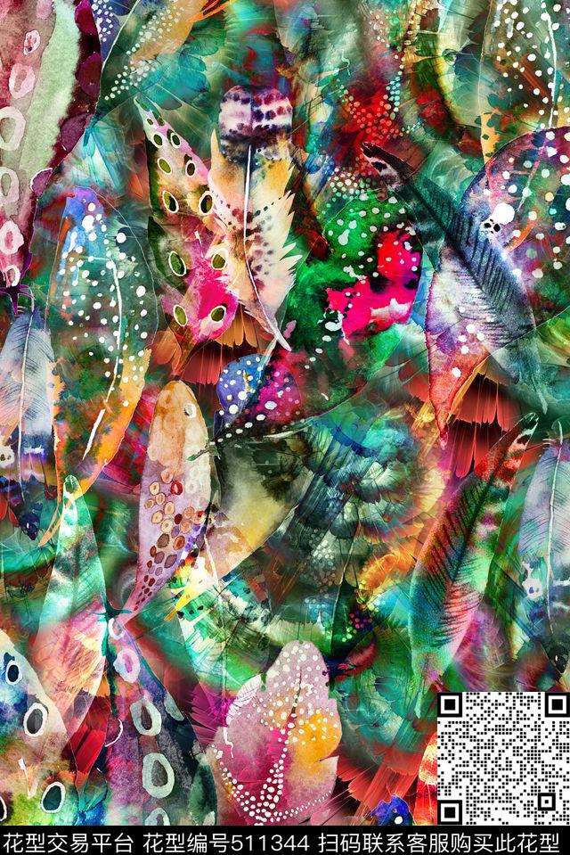 休闲羽毛肌理数码印花华亿平台下载（图片编号: 511344） - 瓦栏（Walan）