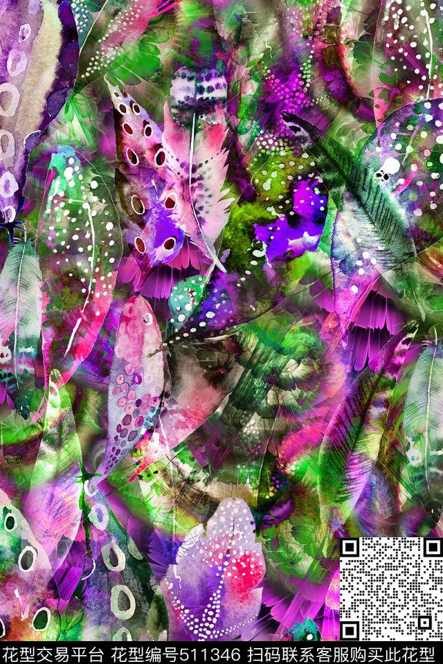 休闲羽毛肌理数码印花华亿平台下载（图片编号: 511346） - 瓦栏（Walan）