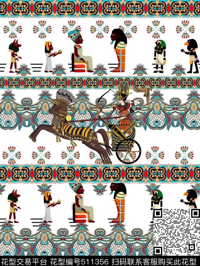 埃及皇后壁画复古传统印花华亿平台下载（图片编号: 511356） - 瓦栏（Walan）