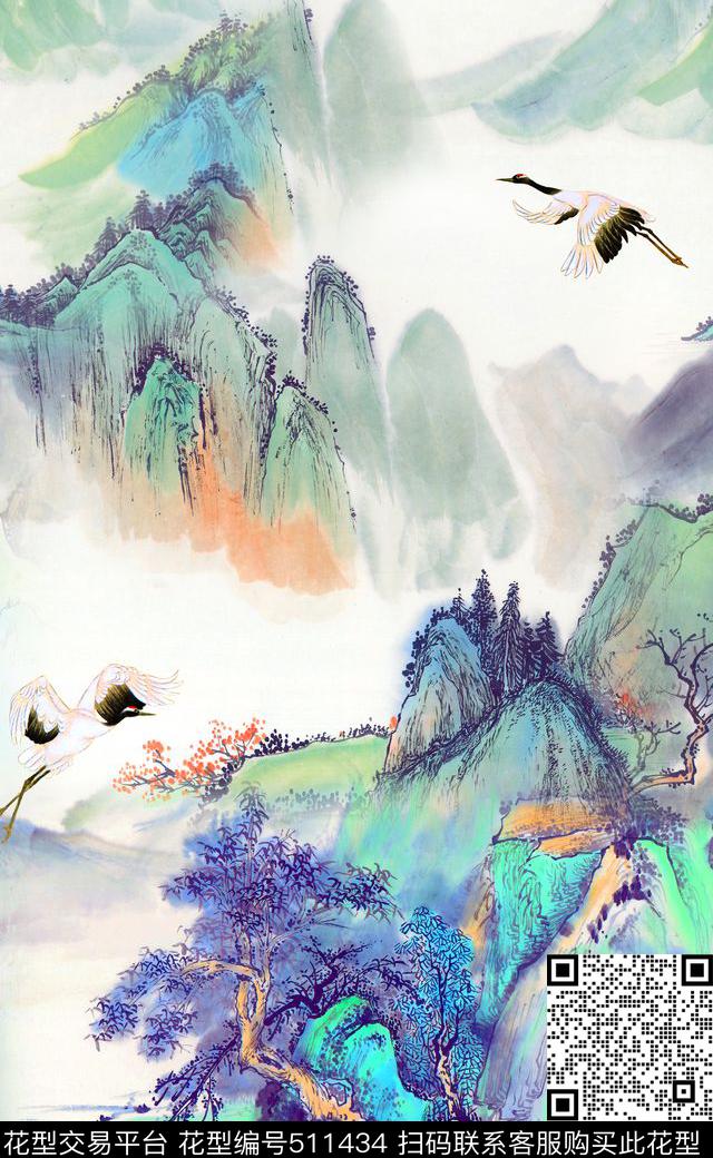 山水画中国风水墨画数码印花华亿平台下载（图片编号: 511434） - 瓦栏（Walan）