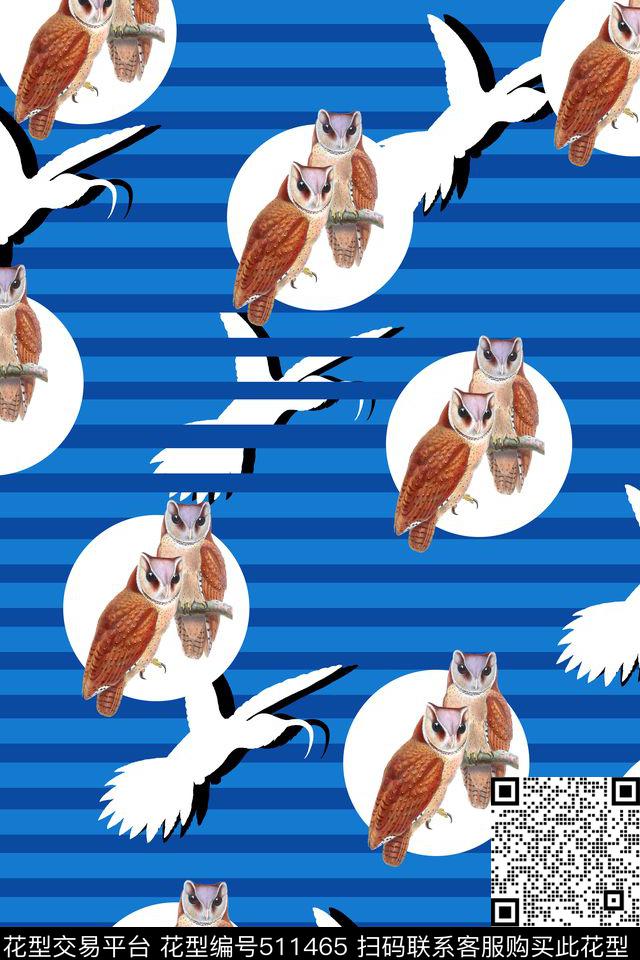 猫头鹰条纹影子数码印花华亿平台下载（图片编号: 511465） - 瓦栏（Walan）