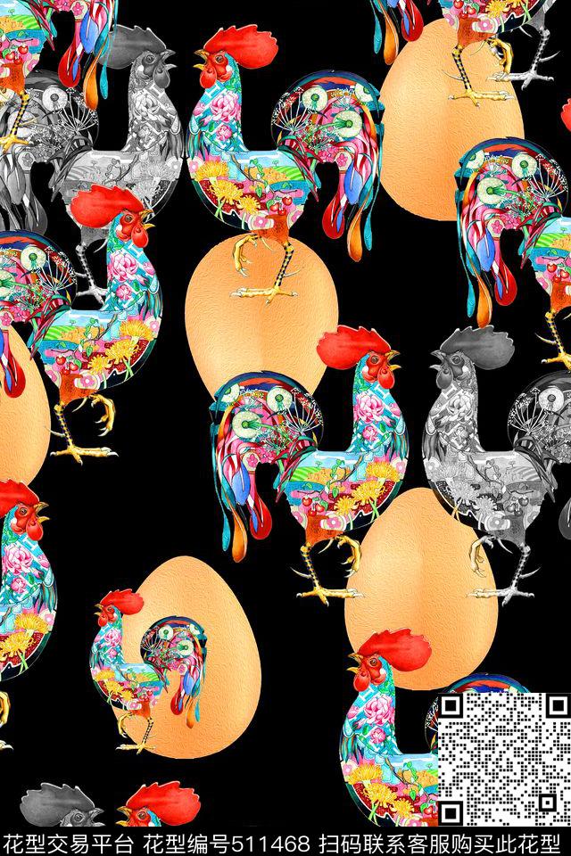 纯色底公鸡鸡蛋数码印花华亿平台下载（图片编号: 511468） - 瓦栏（Walan）