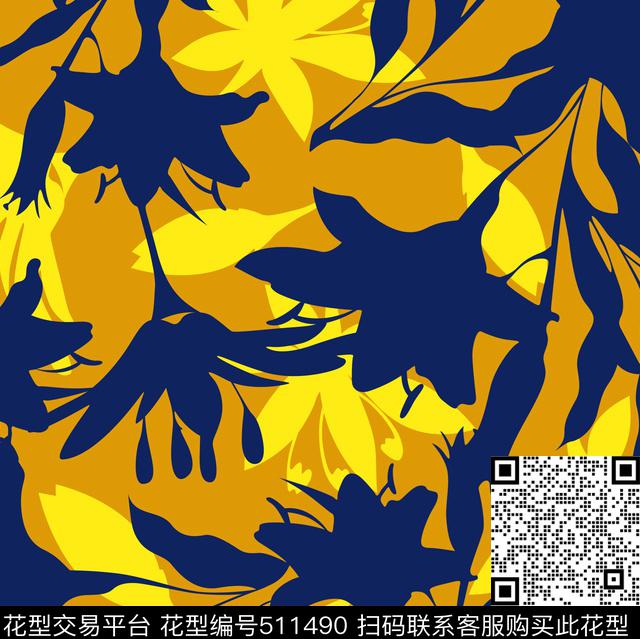 电脑手绘花朵剪影女装秋冬传统印花华亿平台下载（图片编号: 511490） - 瓦栏（Walan）