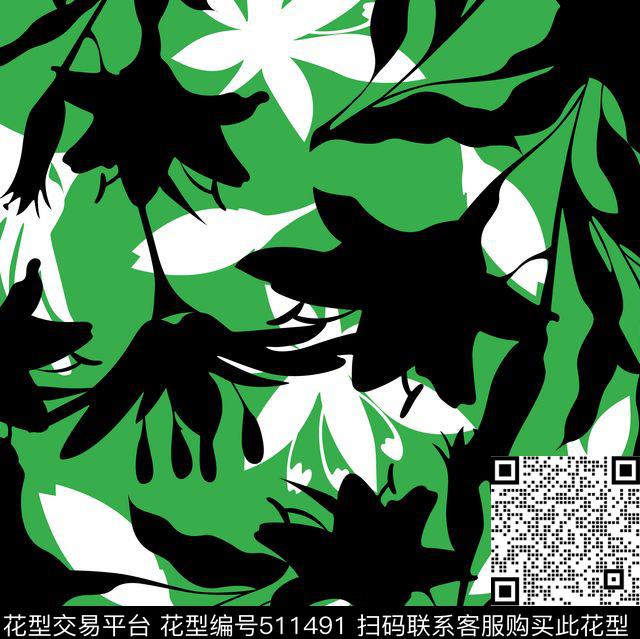 电脑手绘花朵剪影女装秋冬传统印花华亿平台下载（图片编号: 511491） - 瓦栏（Walan）