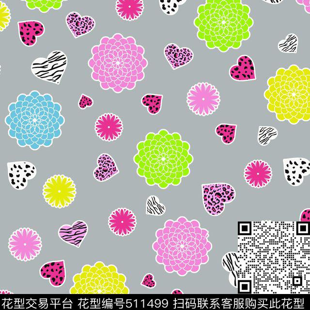 童装卡通圆圈花桃心小豹纹点童装面料华亿平台传统印花华亿平台下载（图片编号: 511499） - 瓦栏（Walan）
