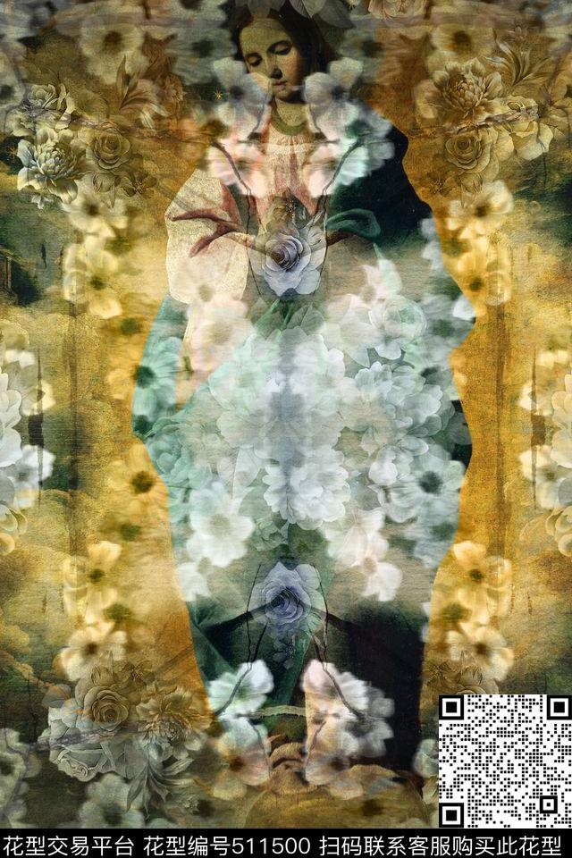 复古花卉流行时尚数码印花华亿平台下载（图片编号: 511500） - 瓦栏（Walan）