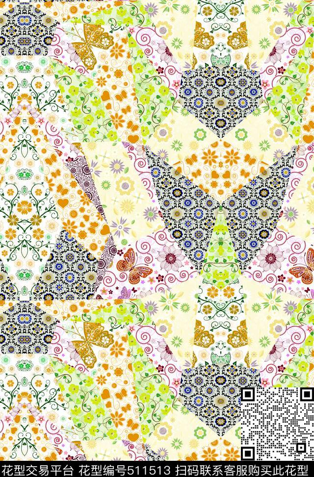 传统花卉拼块夹克传统印花华亿平台下载（图片编号: 511513） - 瓦栏（Walan）